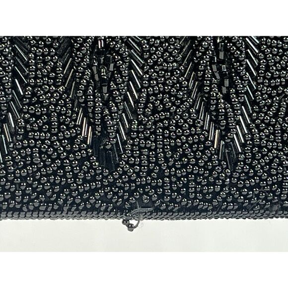 Vintage Hand Beaded Evening Bag Black Leaf Gold Hong Kong Handbag - Picture 5 of 12